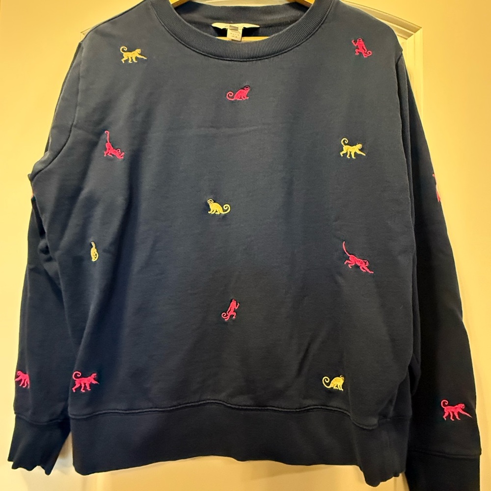 Lilly Pulitzer Ballad Cotton Sweatshirt - Low Tide Navy Monkey Half Drop